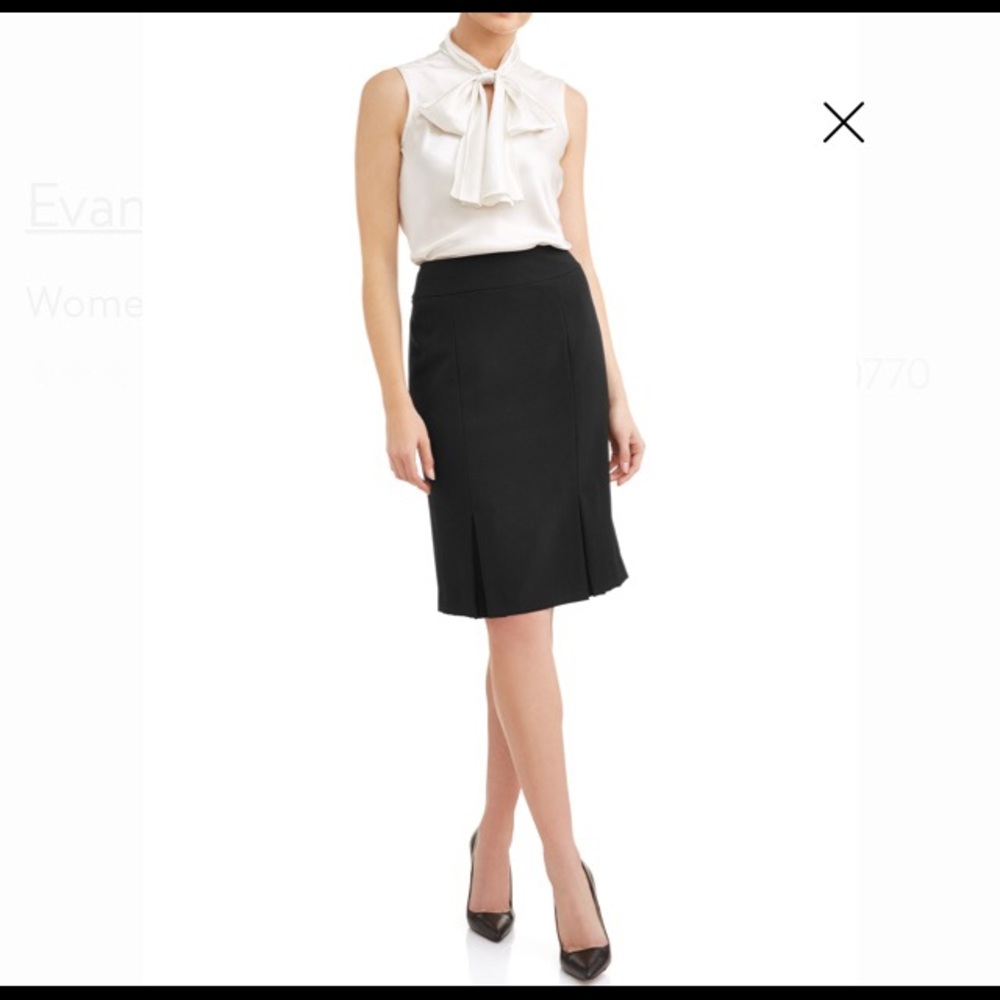 Black Pencil Skirt Pleated Slits - Picture 3 of 8